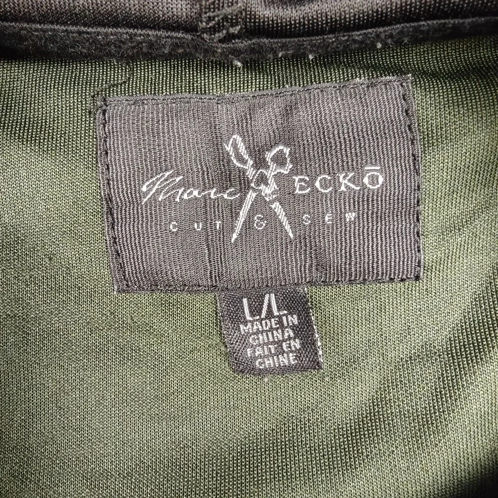 Marc Ecko Shirt Mens Large Green Camo Hooded Flag Graphic‎ Tee Zipper Cut & Sew